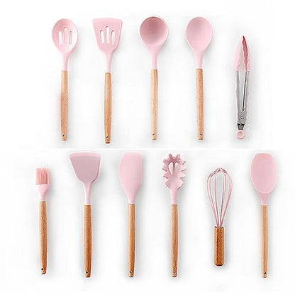Royallure Kitchen Utensil Set - Heat Resistant Silicone Cooking Tools with Wooden Handles 15