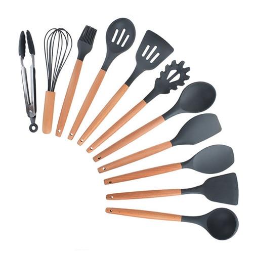 Royallure Kitchen Utensil Set - Heat Resistant Silicone Cooking Tools with Wooden Handles 18
