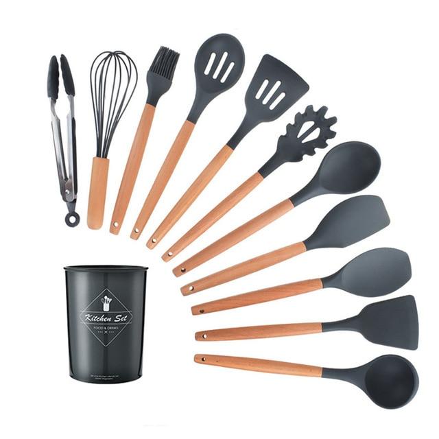 Royallure Kitchen Utensil Set - Heat Resistant Silicone Cooking Tools with Wooden Handles 25
