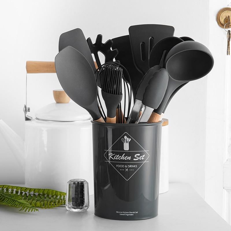 Royallure Kitchen Utensil Set - Heat Resistant Silicone Cooking Tools with Wooden Handles 3