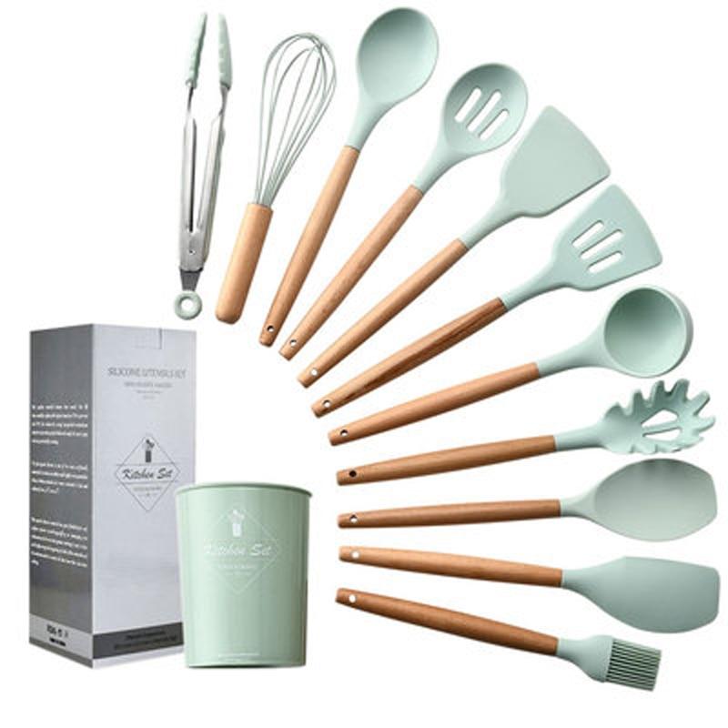 Royallure Kitchen Utensil Set - Heat Resistant Silicone Cooking Tools with Wooden Handles 5
