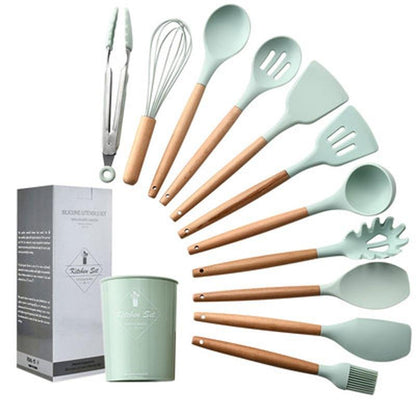 Royallure Kitchen Utensil Set - Heat Resistant Silicone Cooking Tools with Wooden Handles 5