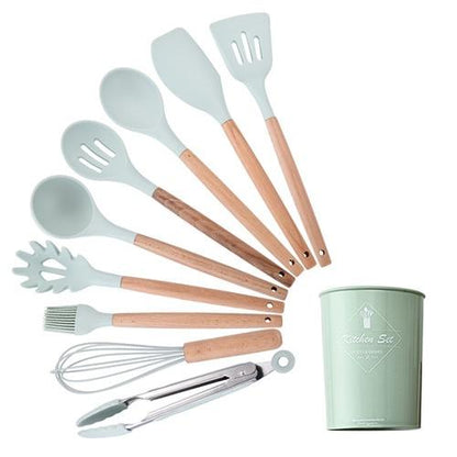 Royallure Kitchen Utensil Set - Heat Resistant Silicone Cooking Tools with Wooden Handles 7