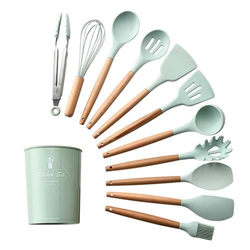 Royallure Kitchen Utensil Set - Heat Resistant Silicone Cooking Tools with Wooden Handles 9