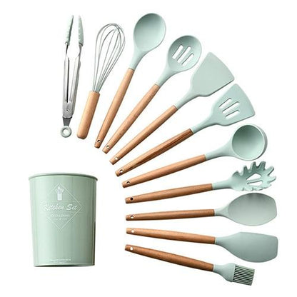 Royallure Kitchen Utensil Set - Heat Resistant Silicone Cooking Tools with Wooden Handles 9