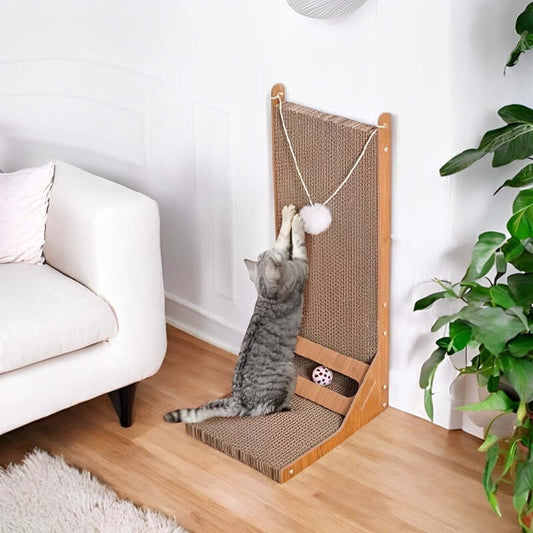 Royallure L-Shaped Cat Scratcher and Toy Ball – Durable Cardboard Cat Scratching Post for Scratching and Playing, Multi-Angle Design 0