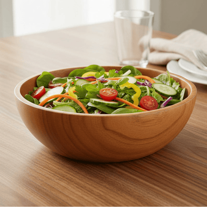 Royallure Large Wooden Salad Bowl - Natural Acacia Wood, Heat Resistant, Child-Friendly 0