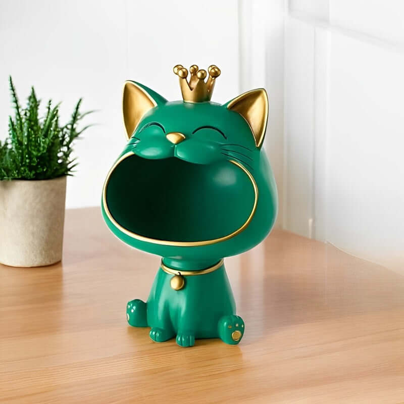 Royallure Lucky Cat Storage Jar – Whimsical Resin Figurine for Organizing Keys, Jewelry, and Coins, 7.3” x 10.6” x 6.5” 0