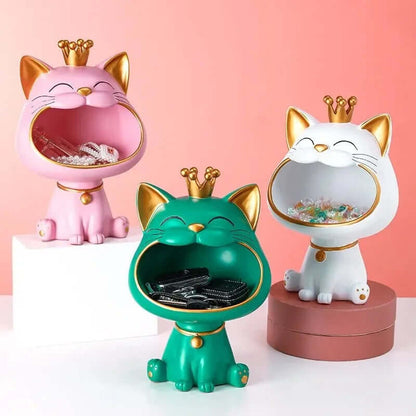 Royallure Lucky Cat Storage Jar – Whimsical Resin Figurine for Organizing Keys, Jewelry, and Coins, 7.3” x 10.6” x 6.5” 4