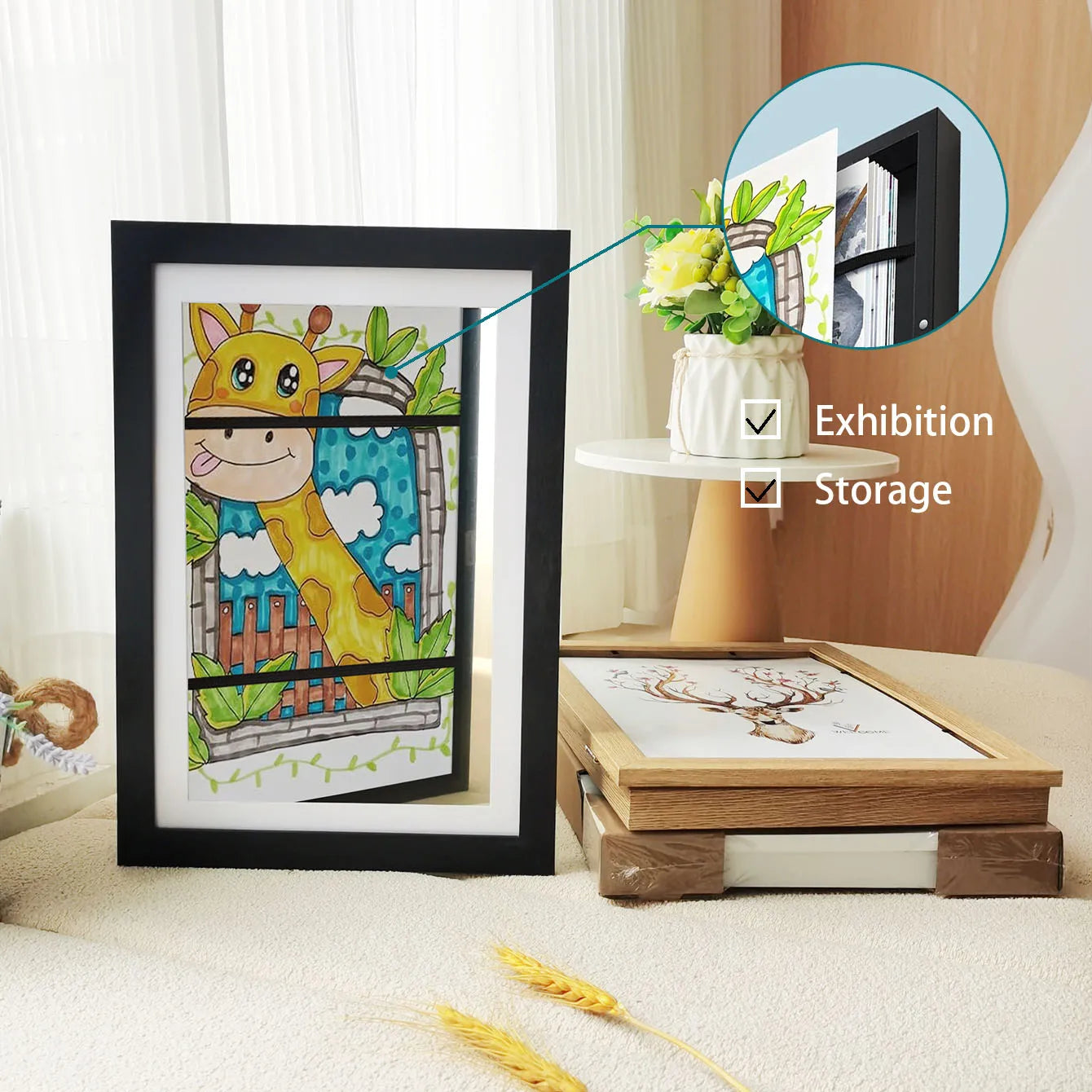 Royallure Magnetic Art Frame for Kids – Changeable Display for Photos, Drawings, and Paintings, 20x29cm Wood Frame 0