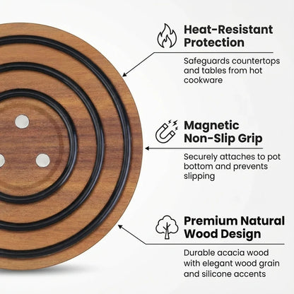 Royallure Magnetic Wooden Trivet Set - Heat-Resistant Acacia Wood with Non-Slip Grip 1