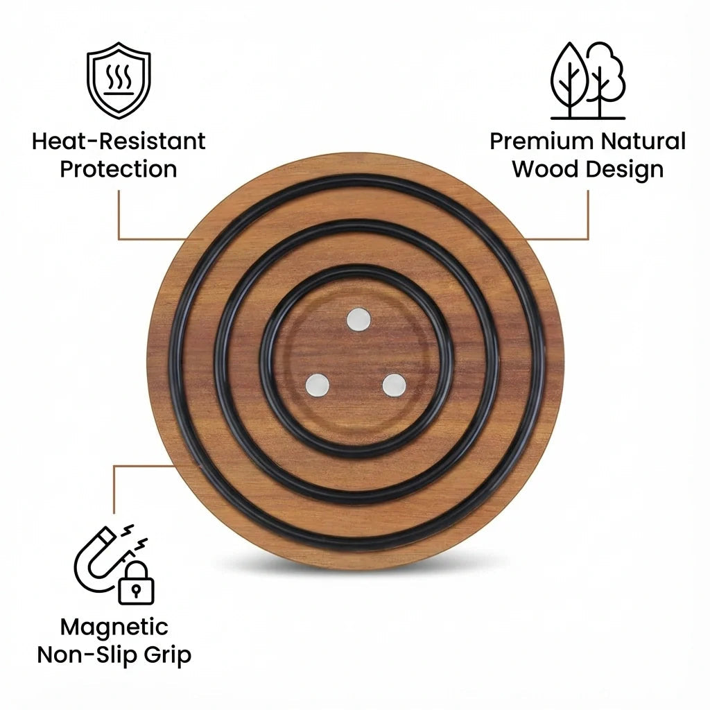 Royallure Magnetic Wooden Trivet Set - Heat-Resistant Acacia Wood with Non-Slip Grip 2
