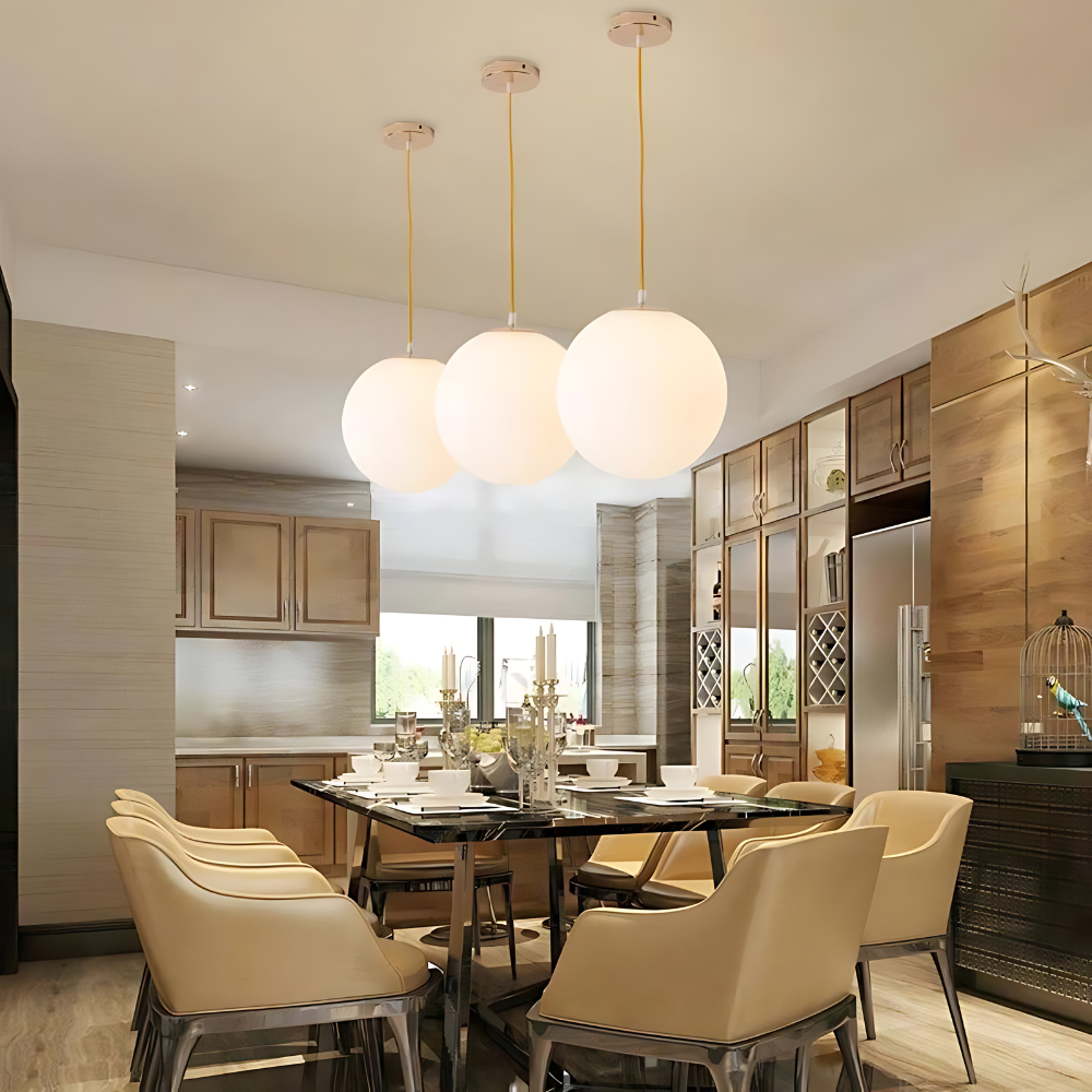 Royallure Modern Milky Glass Pendant Light - Adjustable Ceiling Fixture for Kitchen Lighting 5