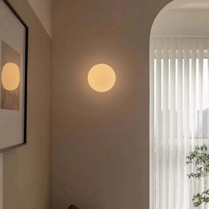 Royallure Modern White Milk Glass Circular Wall Light – Elegant Wall Sconce for Ambient Lighting in Contemporary Spaces 1