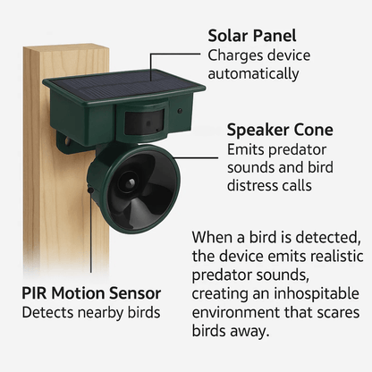 Royallure Motion-Activated Bird Deterrent Device, Pigeon Repellent for Garden and Balcony 1