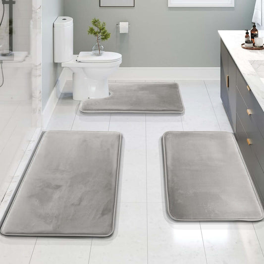 Royallure Non-Slip Bath Mat Set – 3-Piece Memory Foam Bathroom Rug, Absorbent & Machine Washable, Quick-Drying Velvet Surface 0