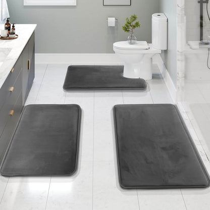 Royallure Non-Slip Bath Mat Set – 3-Piece Memory Foam Bathroom Rug, Absorbent & Machine Washable, Quick-Drying Velvet Surface 1