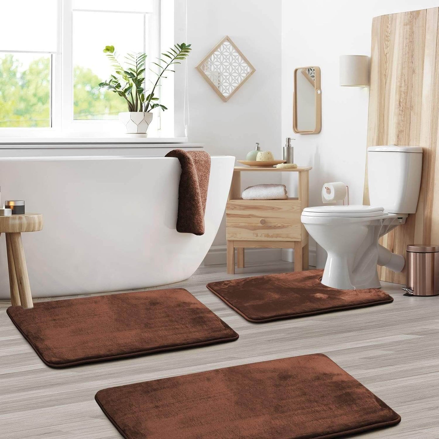Royallure Non-Slip Bath Mat Set – 3-Piece Memory Foam Bathroom Rug, Absorbent & Machine Washable, Quick-Drying Velvet Surface 3