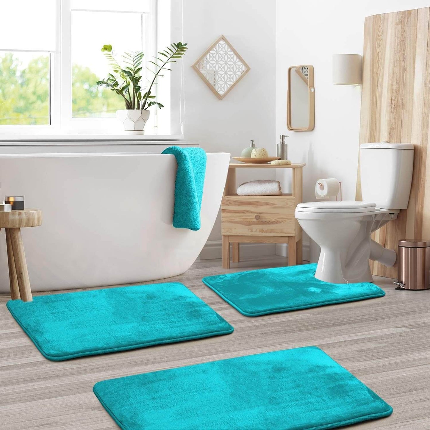 Royallure Non-Slip Bath Mat Set – 3-Piece Memory Foam Bathroom Rug, Absorbent & Machine Washable, Quick-Drying Velvet Surface 5
