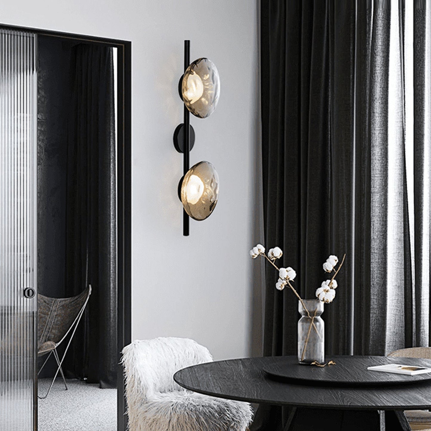 Royallure Nordic Round Glass Wall Light Sconce with Rippled Design and LED 4