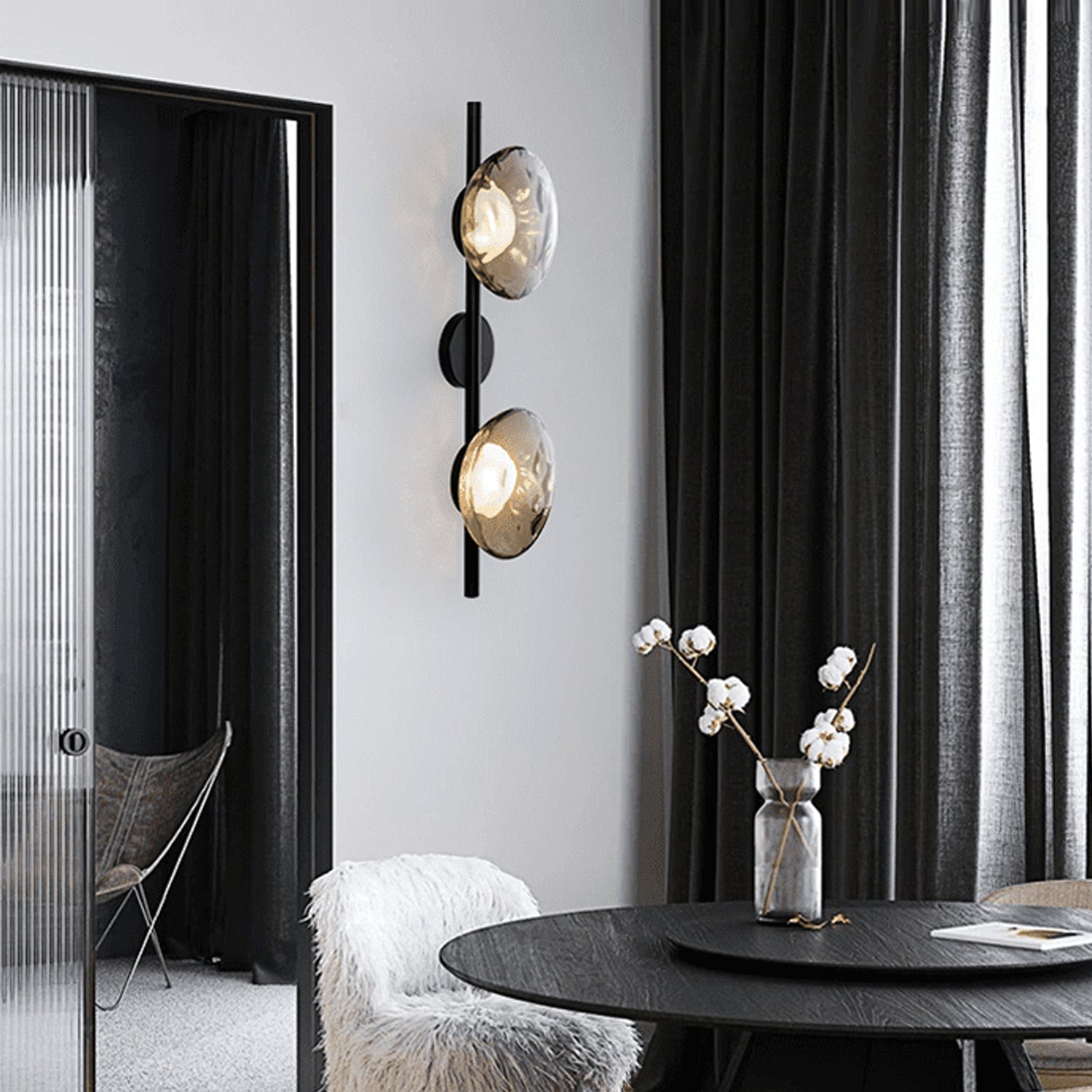 Royallure Nordic Round Glass Wall Light Sconce with Rippled Design and LED 4