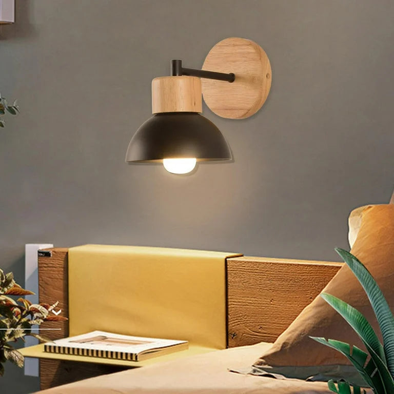 Royallure Nordic Wood and Iron LED Wall Light, Modern Minimalist Sconce for Bedrooms and Hallways 6