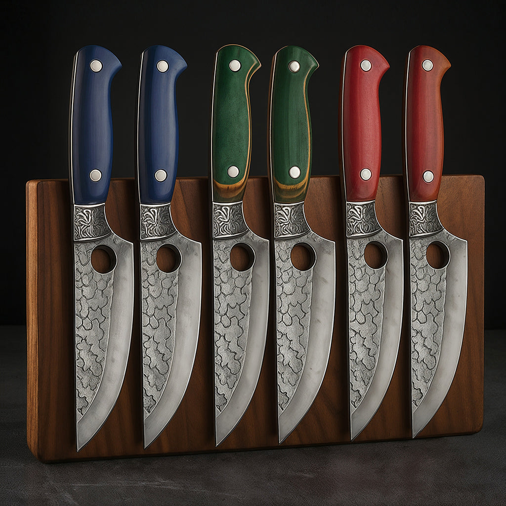 Royallure Premium Steak Knife Set of 6 with Damascus Steel Blades and Wooden Block 0