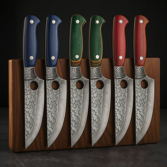 Royallure Premium Steak Knife Set of 6 with Damascus Steel Blades and Wooden Block 0