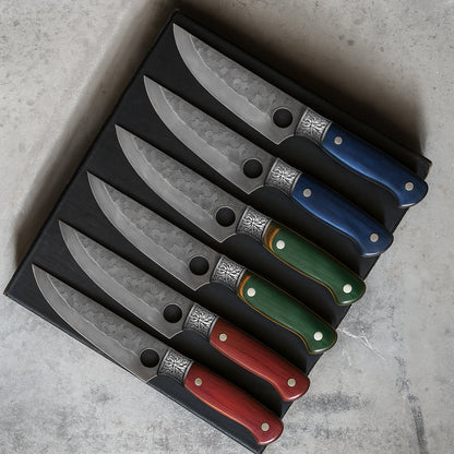 Royallure Premium Steak Knife Set of 6 with Damascus Steel Blades and Wooden Block 6