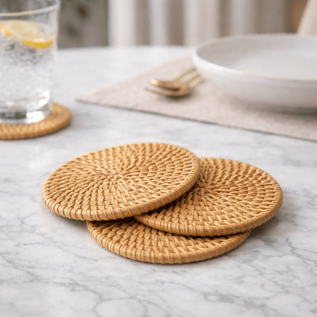 Royallure Rattan Drink Coasters - Heat-Insulating Table Coasters for Indoor & Outdoor Use 0