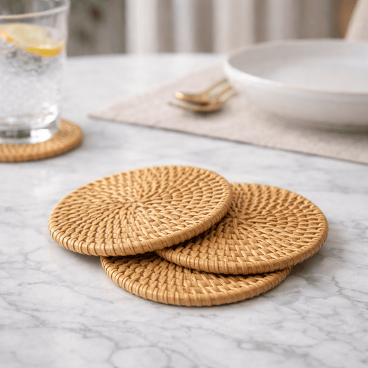 Royallure Rattan Drink Coasters - Heat-Insulating Table Coasters for Indoor & Outdoor Use 0