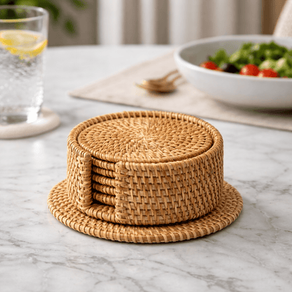 Royallure Rattan Drink Coasters - Heat-Insulating Table Coasters for Indoor & Outdoor Use 9