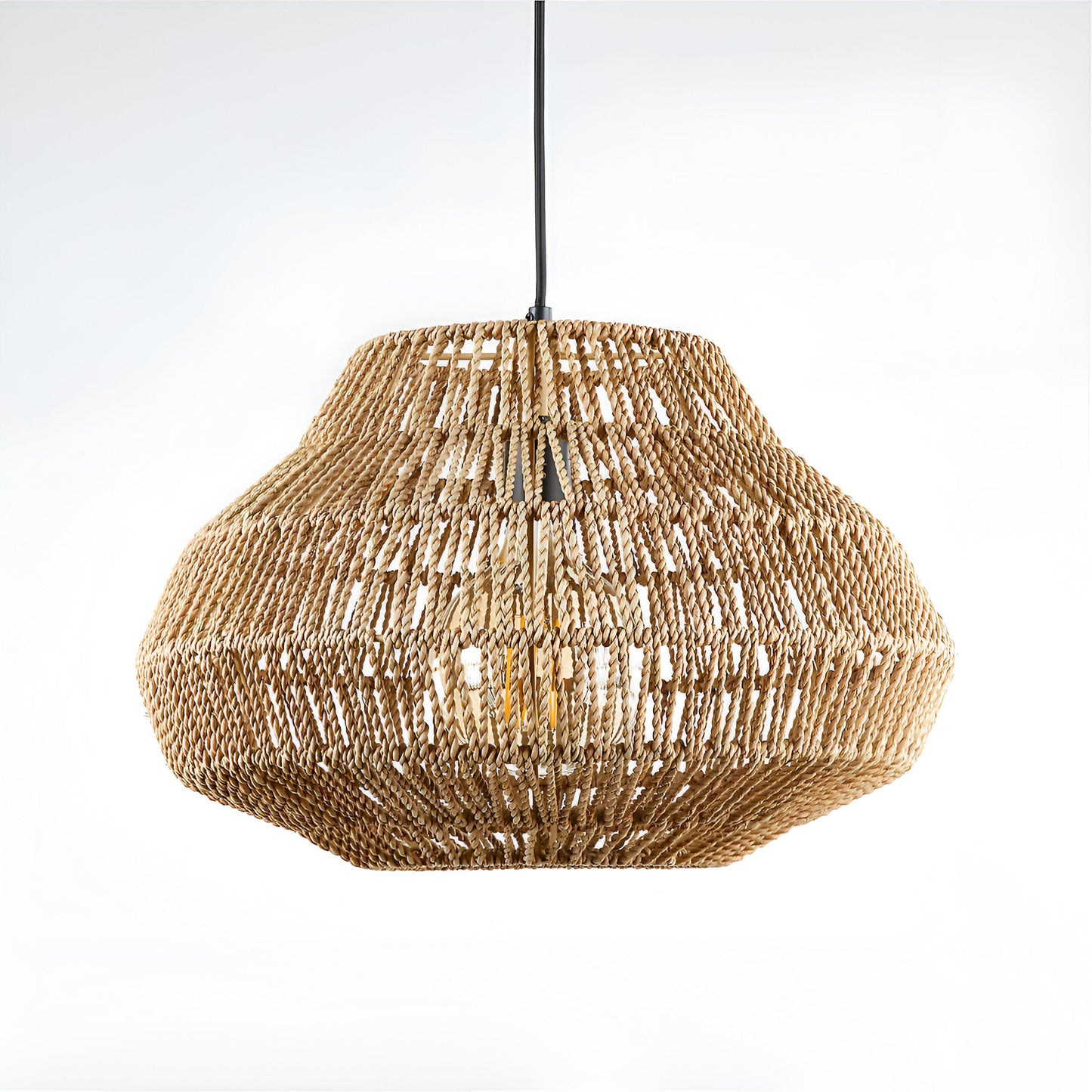 Royallure Rattan Pendant Light, Handmade Bohemian Kitchen Hanging Lights, Adjustable Cord 9