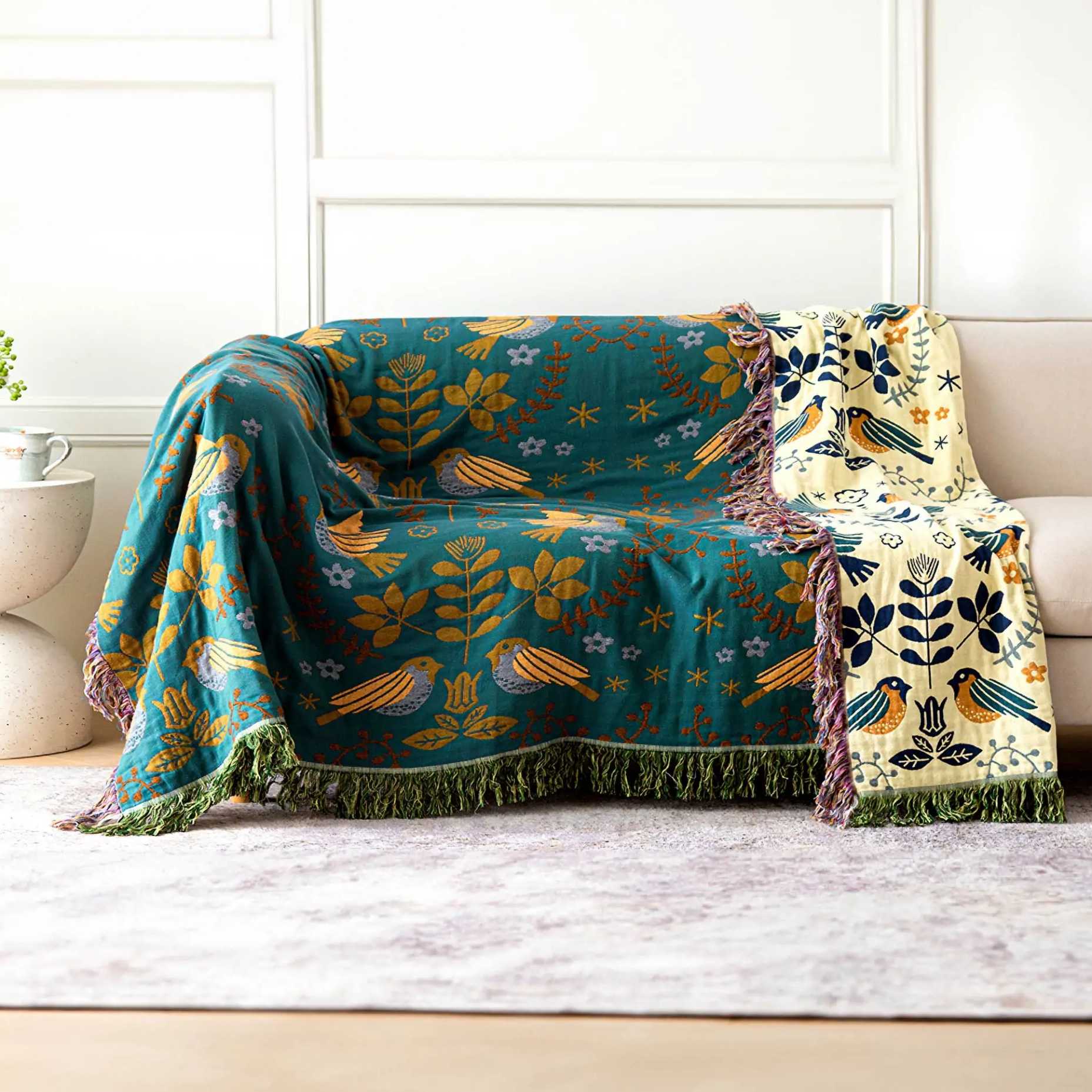 Royallure Reversible Cotton Throw Blanket for Sofa, Couch, and Bed Decor 1