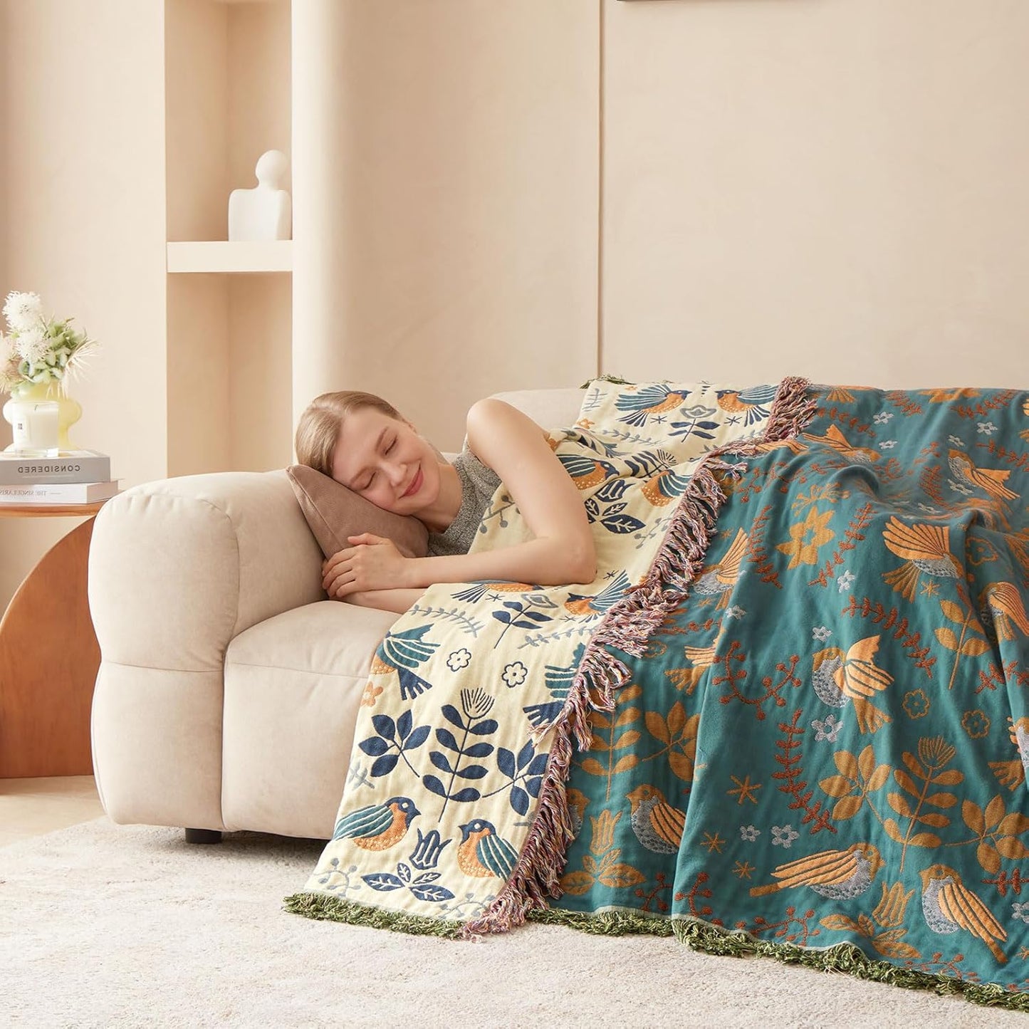 Royallure Reversible Cotton Throw Blanket for Sofa, Couch, and Bed Decor 3