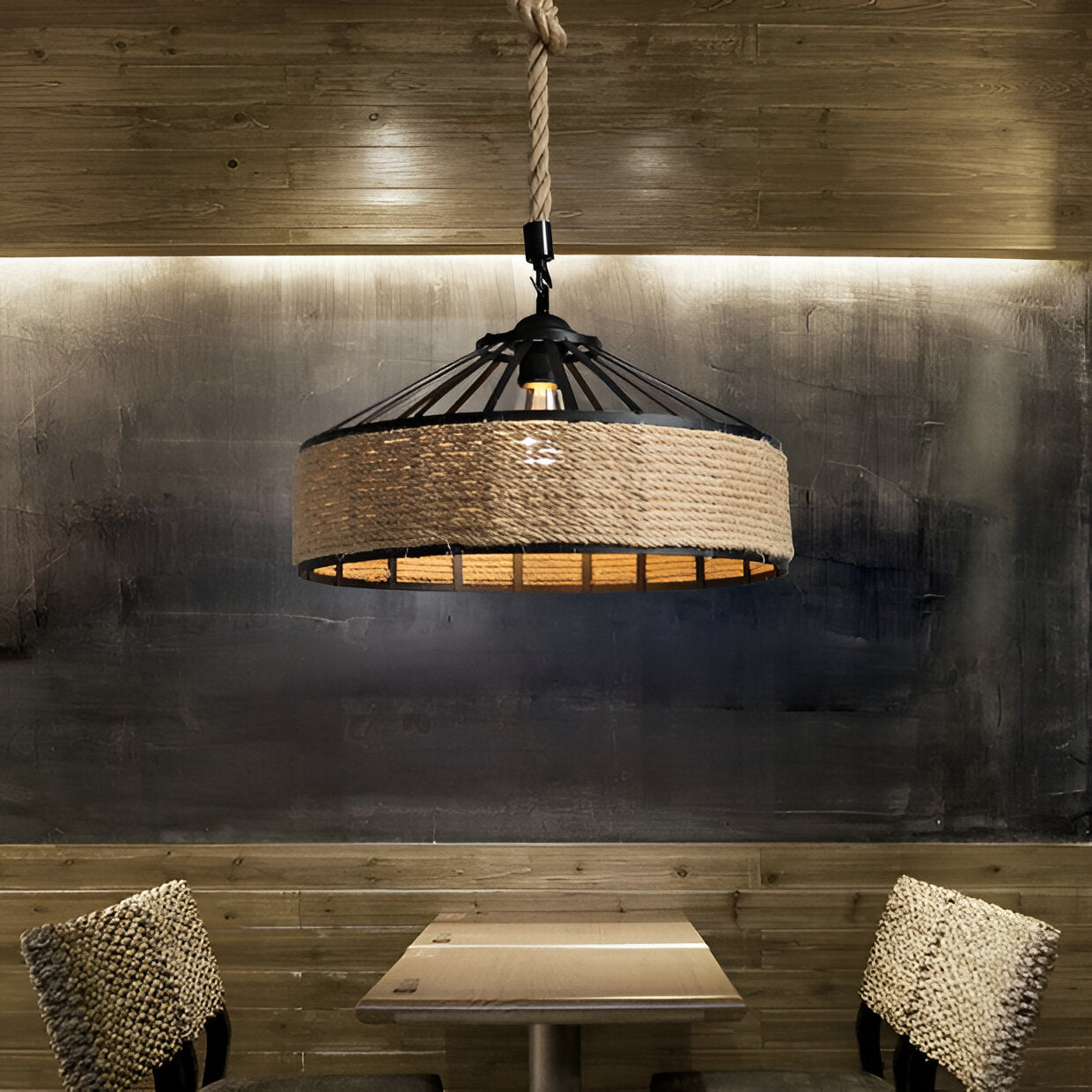 Royallure Rustic Hemp Rope Pendant Light, Adjustable Height Kitchen Pendant Lighting 4