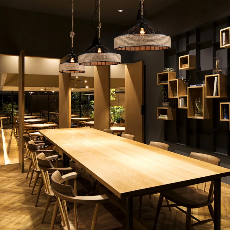 Royallure Rustic Hemp Rope Pendant Light, Adjustable Height Kitchen Pendant Lighting 6