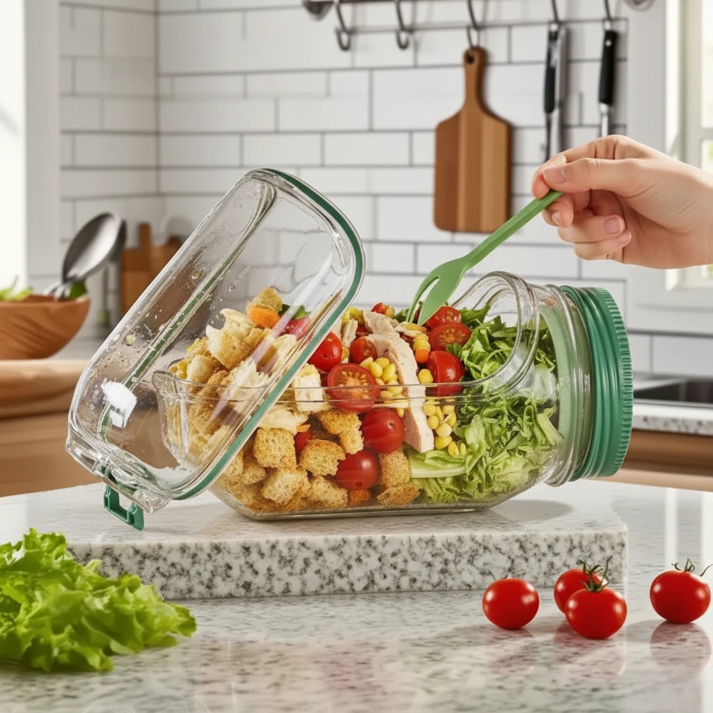 Royallure Salad Shaker Jar with Built-In Dressing Cup for Fresh On-the-Go Meals 2
