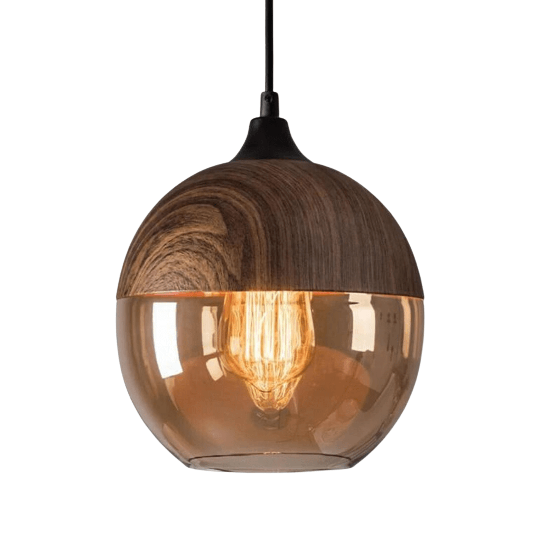 Royallure Scandinavian Ceiling Lamp – Adjustable Height Wooden Light Fixture with Tinted Glass for Dining Room and Modern Interiors 0