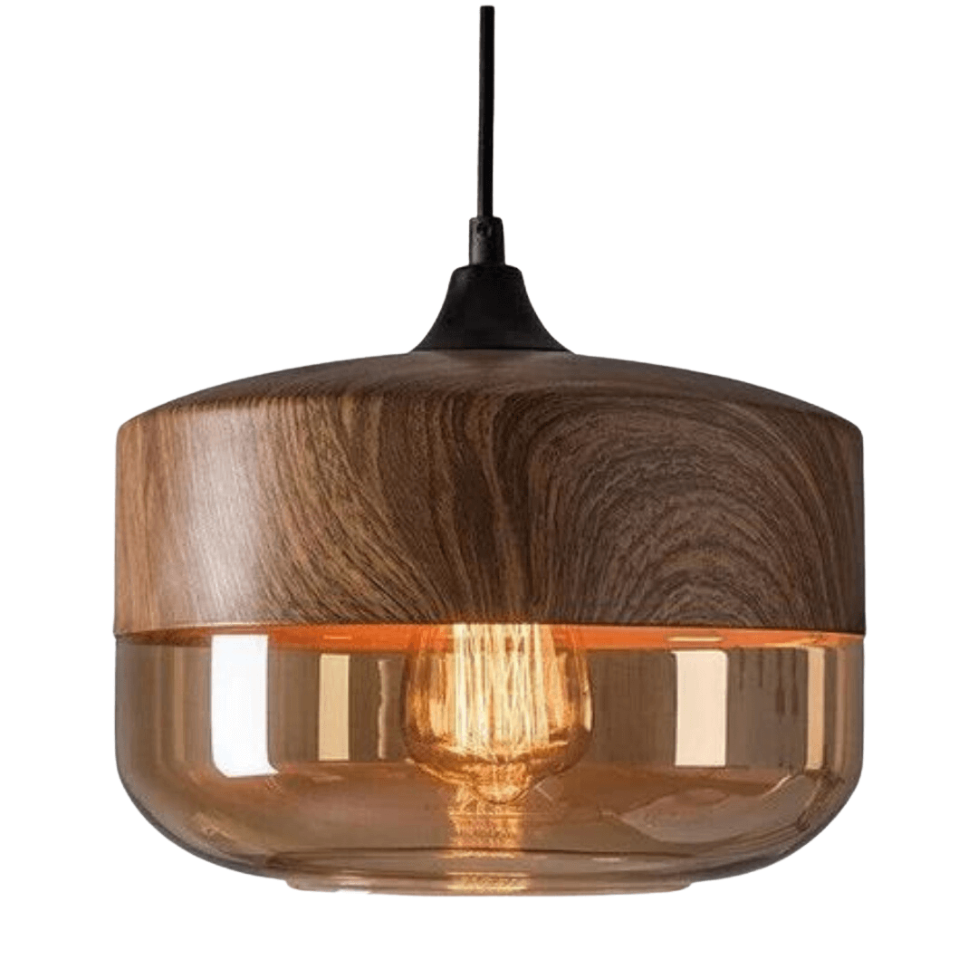 Royallure Scandinavian Ceiling Lamp – Adjustable Height Wooden Light Fixture with Tinted Glass for Dining Room and Modern Interiors 1