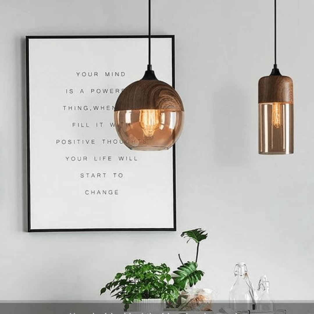 Royallure Scandinavian Ceiling Lamp – Adjustable Height Wooden Light Fixture with Tinted Glass for Dining Room and Modern Interiors 7