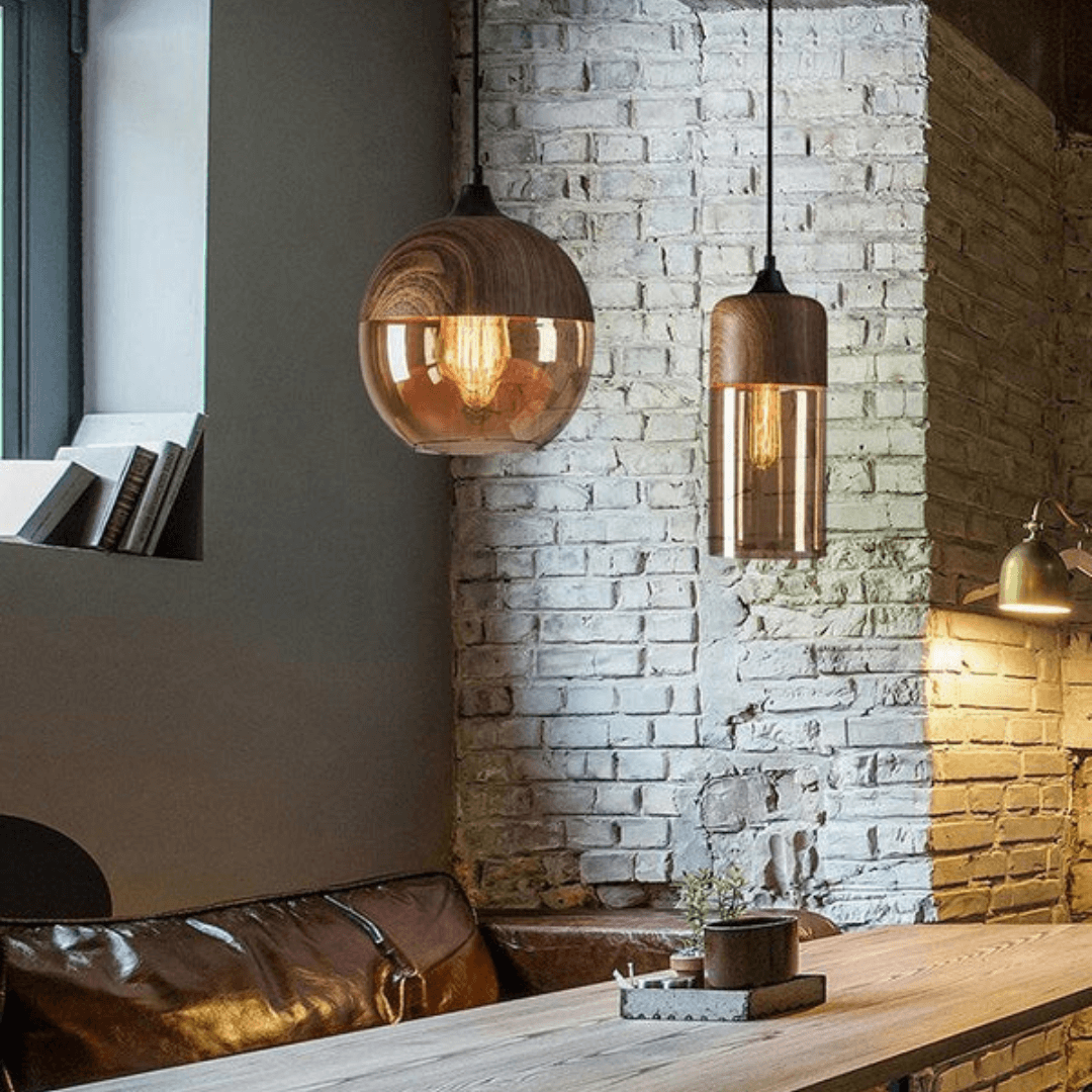 Royallure Scandinavian Ceiling Lamp – Adjustable Height Wooden Light Fixture with Tinted Glass for Dining Room and Modern Interiors 8