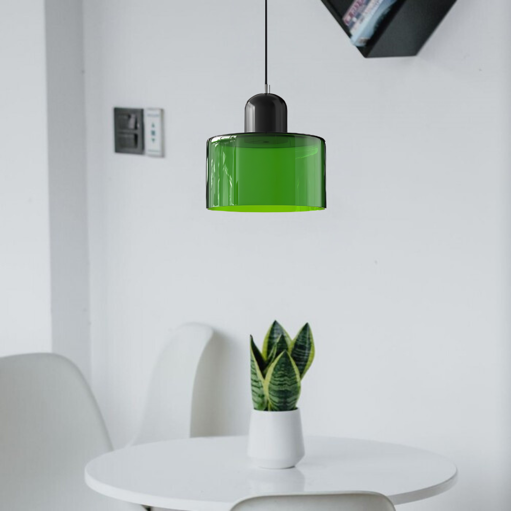 Royaleva Glass Pendant Light With Layered Color Block Drum Shade