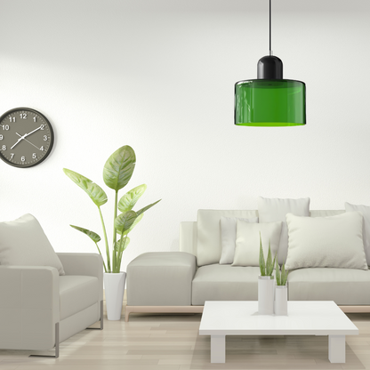 Royaleva Glass Pendant Light With Layered Color Block Drum Shade
