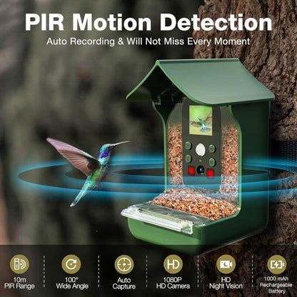 Royallure Smart Bird Feeder with 1080P HD Camera, PIR Motion Detection, Dual Troughs & Hummingbird Feeder 1