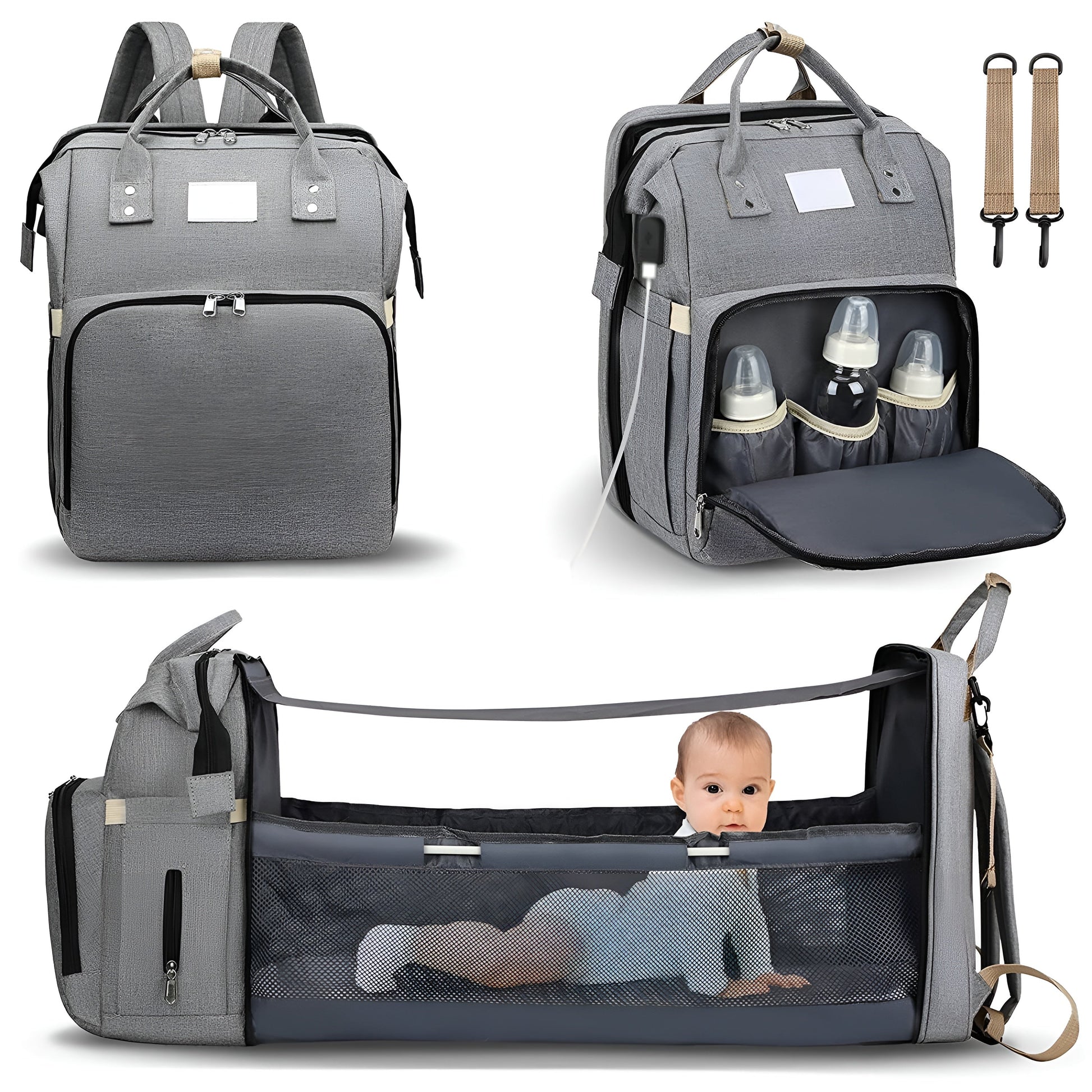Royallure Smart Diaper Bag Backpack with Foldable Bed and USB Charging Port 0