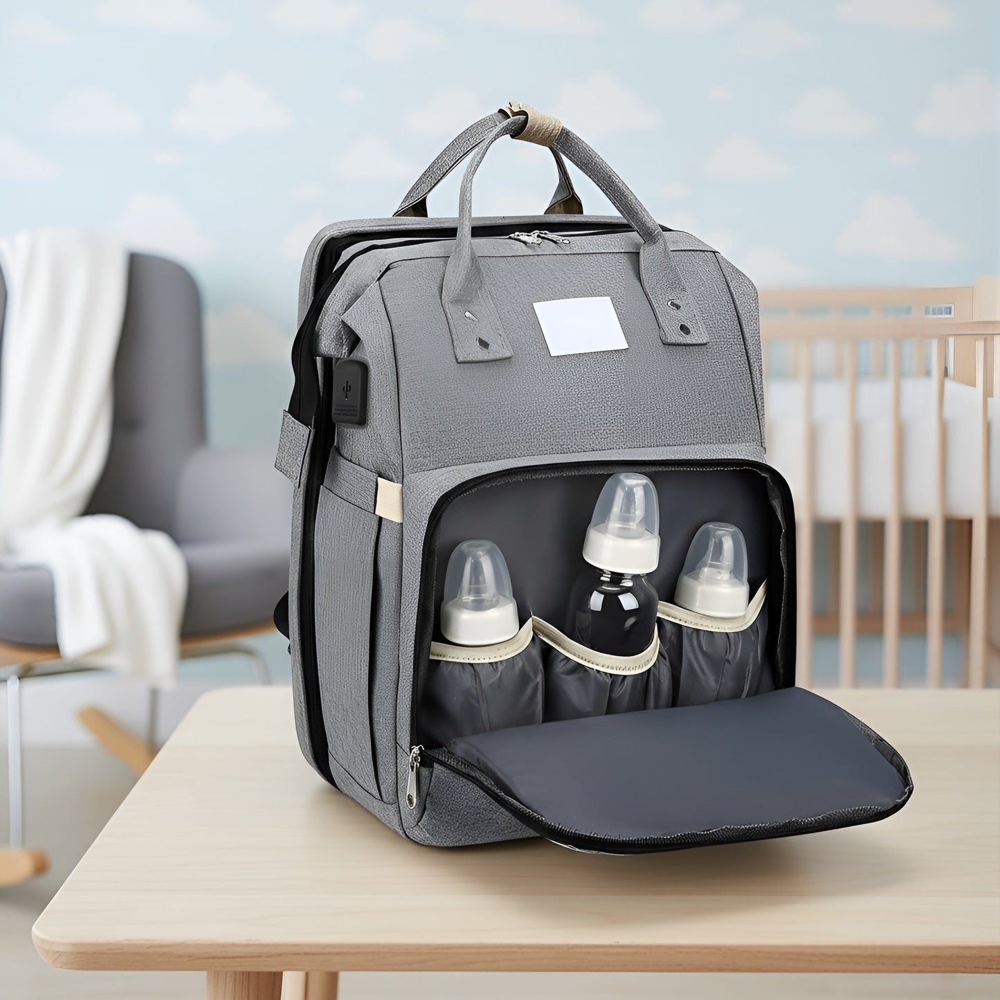 Royallure Smart Diaper Bag Backpack with Foldable Bed and USB Charging Port 1