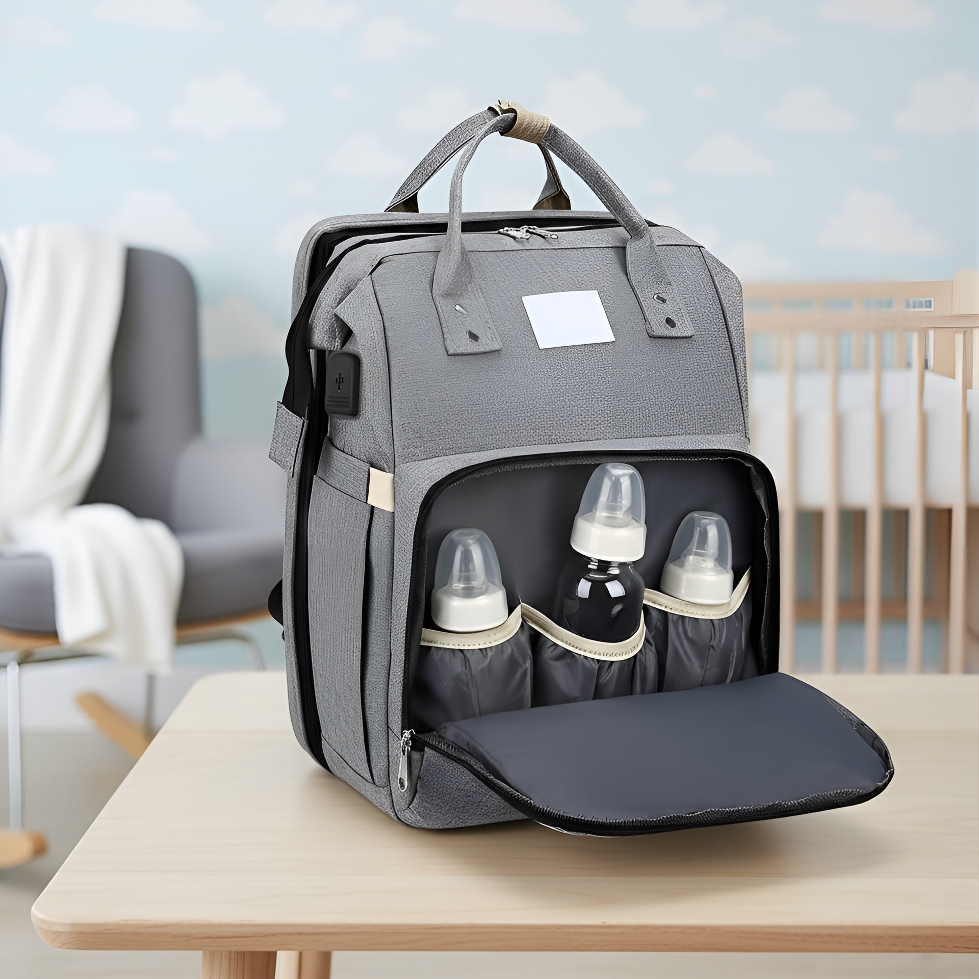 Royallure Smart Diaper Bag Backpack with Foldable Bed and USB Charging Port 1