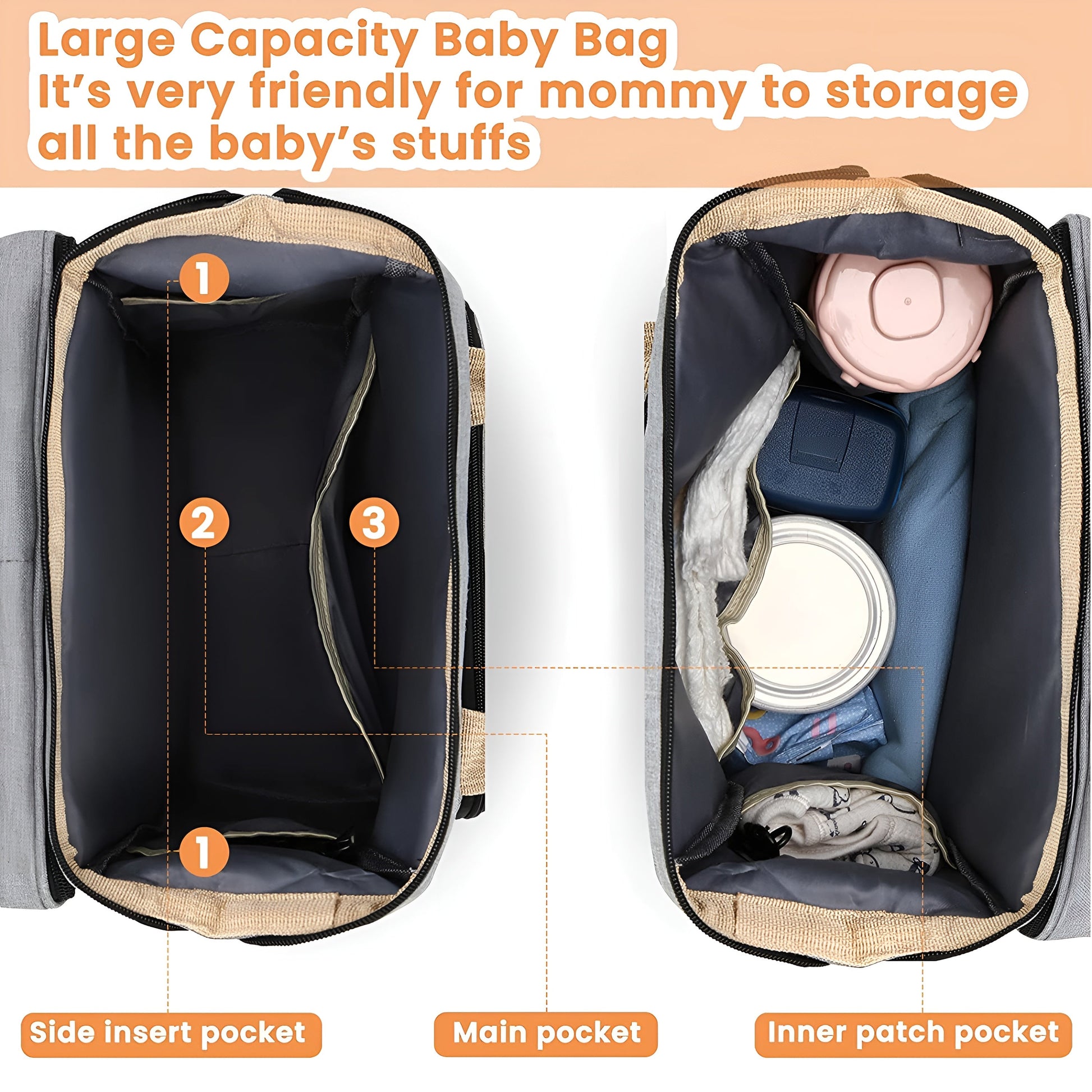 Royallure Smart Diaper Bag Backpack with Foldable Bed and USB Charging Port 6