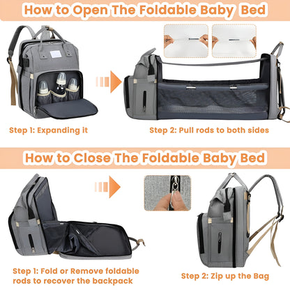 Royallure Smart Diaper Bag Backpack with Foldable Bed and USB Charging Port 7